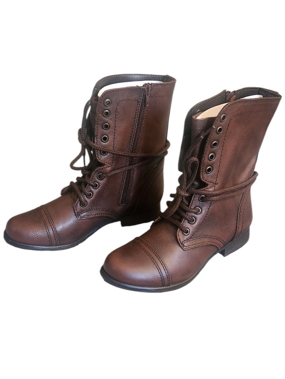 Steve Madden womens Combat Troopa boots, Brown Leather, 7.5